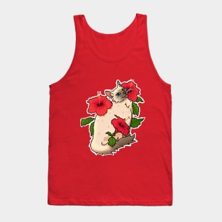 Siamese cat and hibiscus/cayenne/poppy flower Tank Top